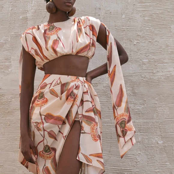 NWT Andrea Iyamah Halima Crop Top Resort Wear Cover Up Eucalyptus Leaves Sz L - Picture 1 of 15